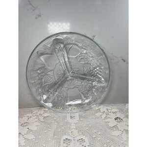 Vintage Indiana Glass Divided Relish Tray Round Embossed Fruit Pattern